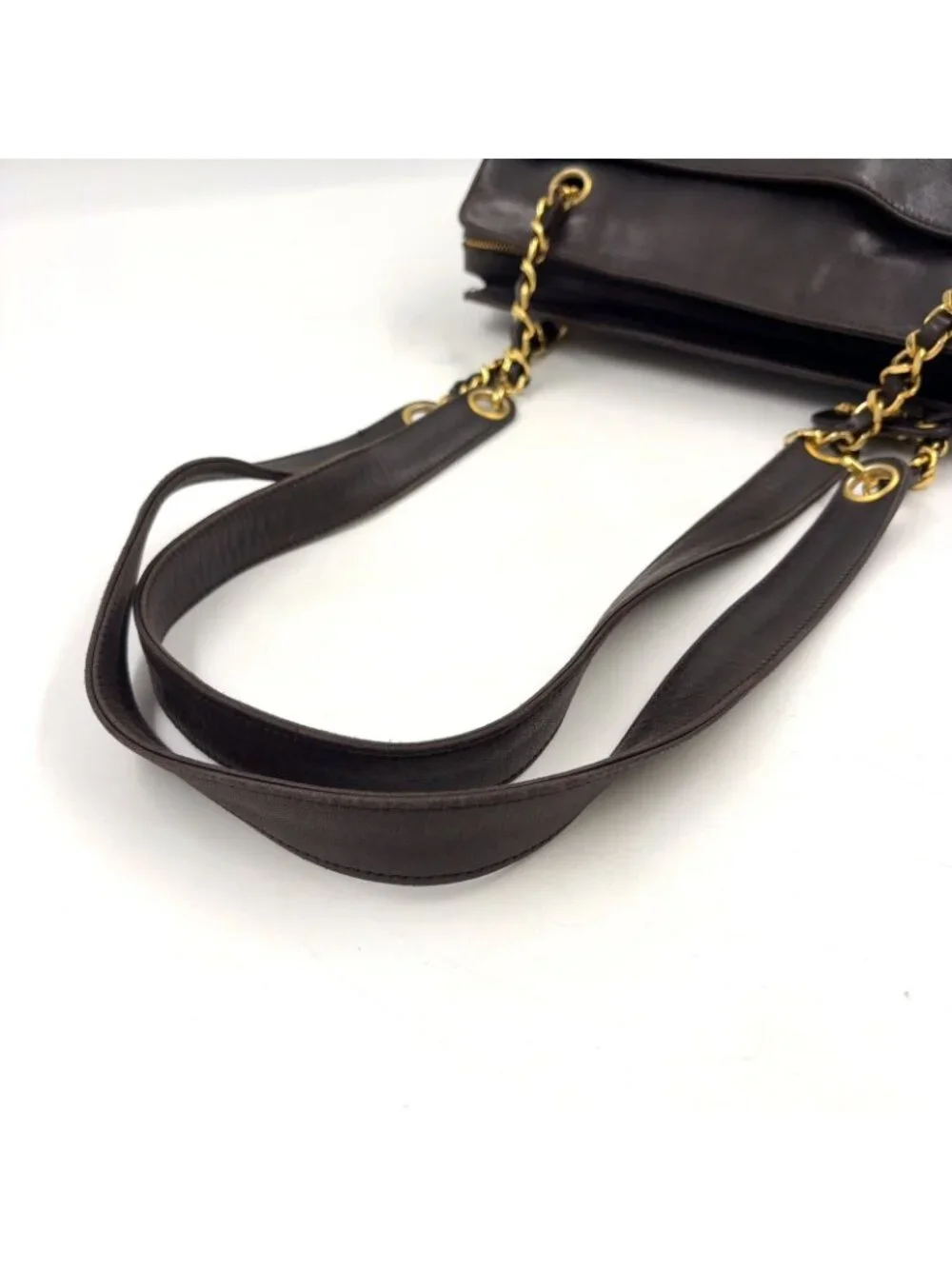 Chanel CC Logo Chain Lambskin Dark Brown Tote Bag Gold